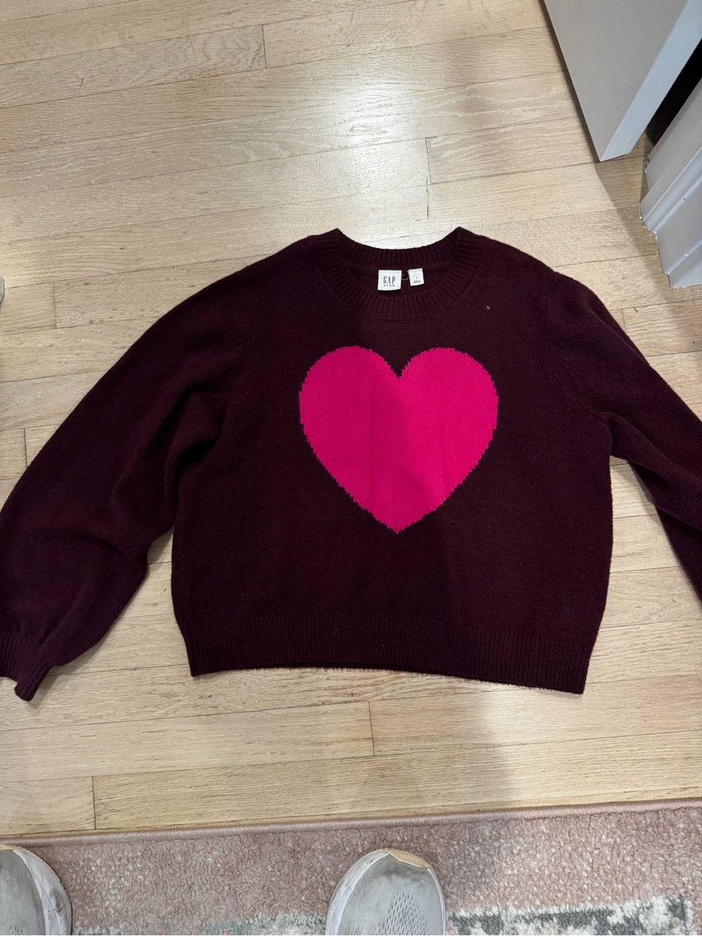 Gap Kids Burgundy Sweater with Pink Hearte